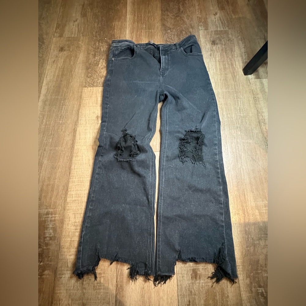 Edgy Black Distressed Women's Flare Jeans
